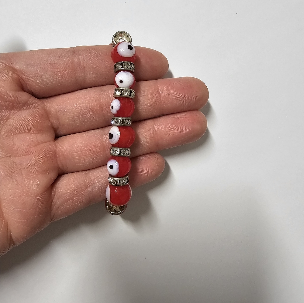 Red evil eye and CZ beaded bracelet